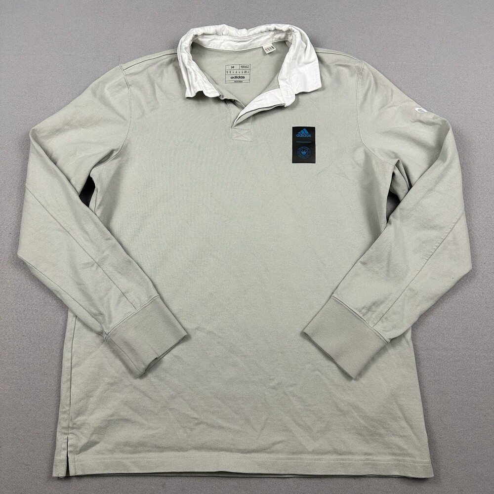 Charlotte FC Shirt Men Medium Green Adidas Long Sleeve Polo Pullover Soccer MLS